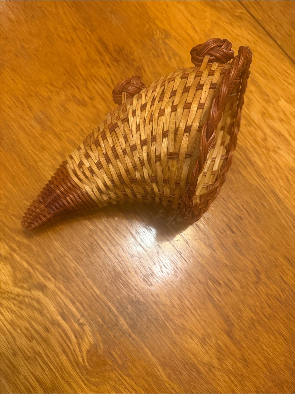 Handwoven Brown Decorative Cornucopia Basket Fall Decor EUC